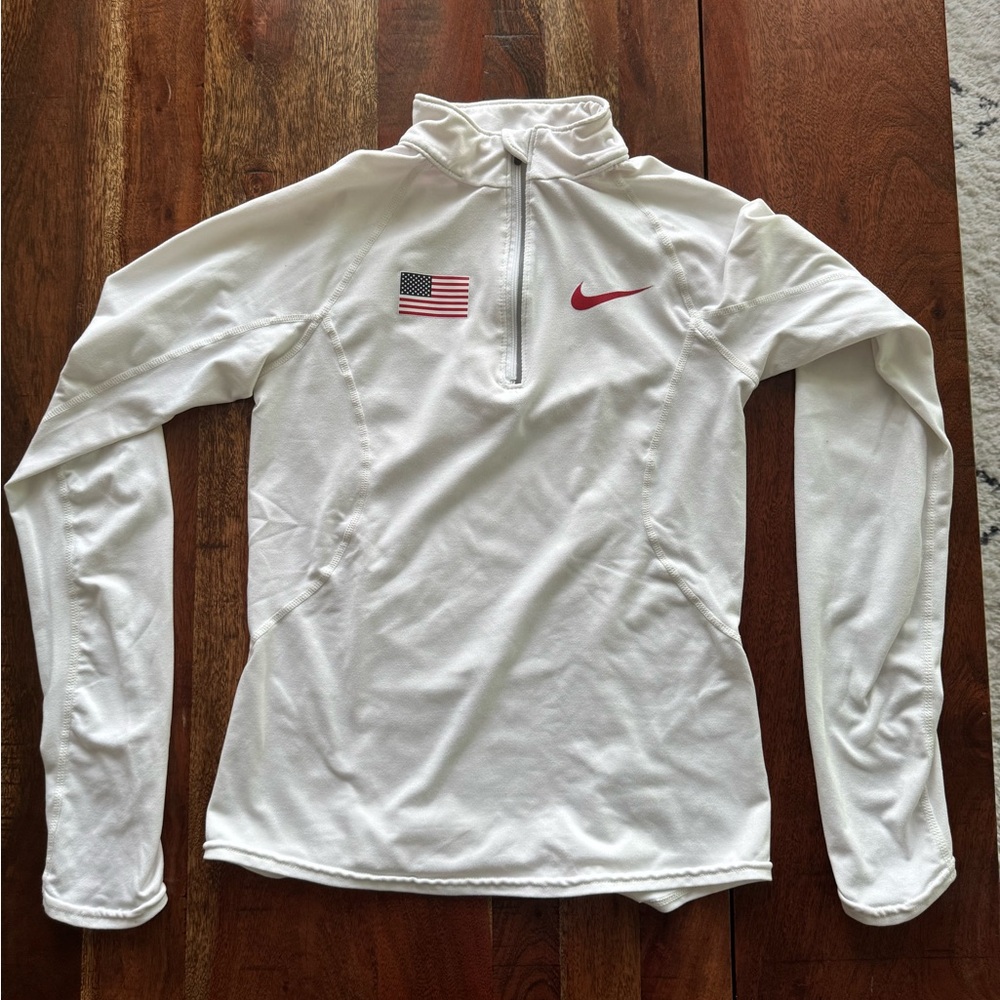 Nike White USATF Long Sleeve Top with Red Logo